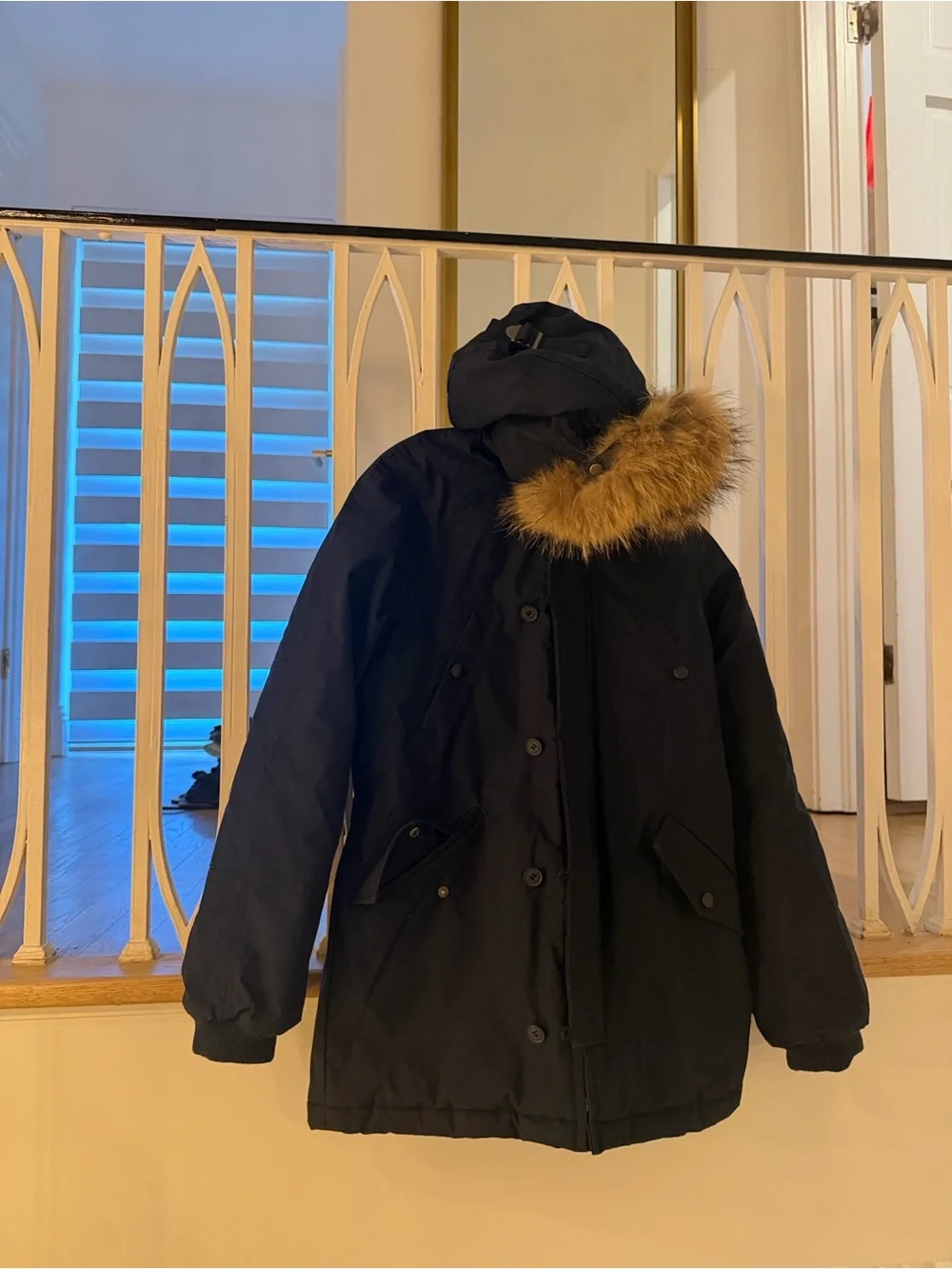 Bonpoint Quilted Navy Blue Jacket with Sherpa Trim